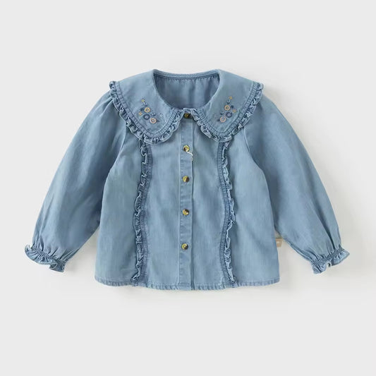 【予約】dave&bella デイブベラ フラワー刺繍襟コットンデニムブラウス DB3253364