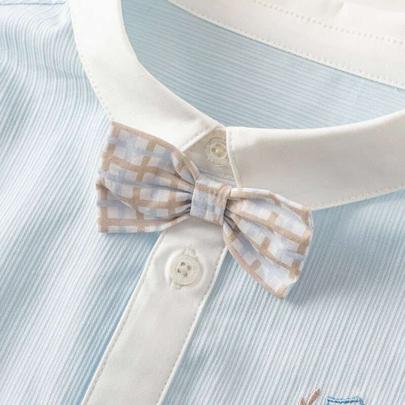 dave&bella デイブベラ ボウタイ付きライトブルートップス&ハーフパンツセット DB2241005