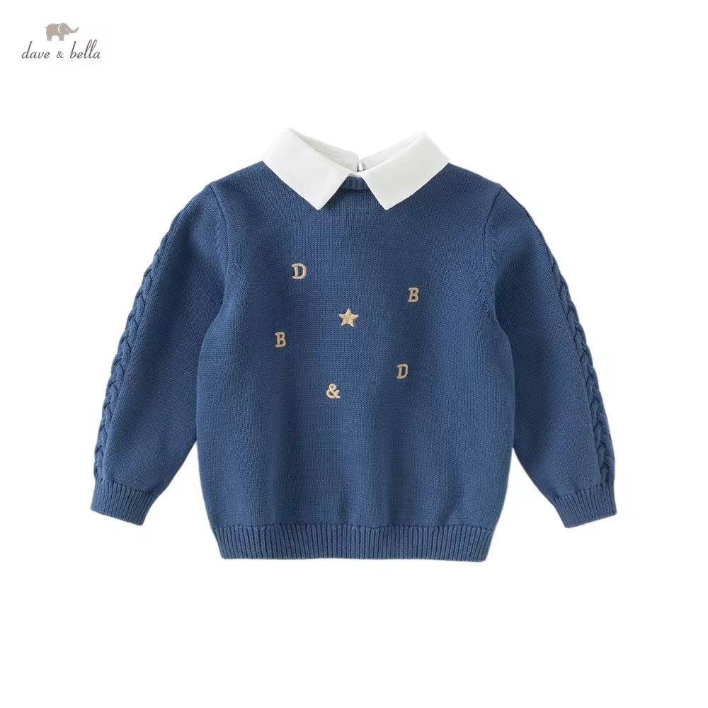 【予約】dave&bella デイブベラ ロゴ刺繍襟付きニットトップス DB4253627