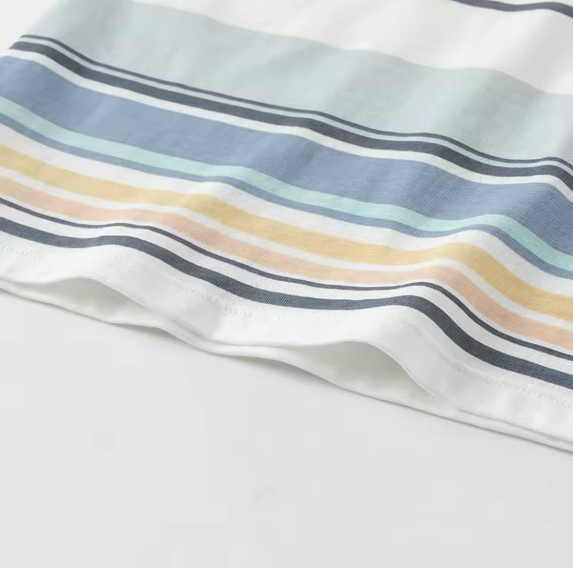 dave&bella デイブベラ ブルーオレンジボーダートップス&ハーフパンツセット DB2250220