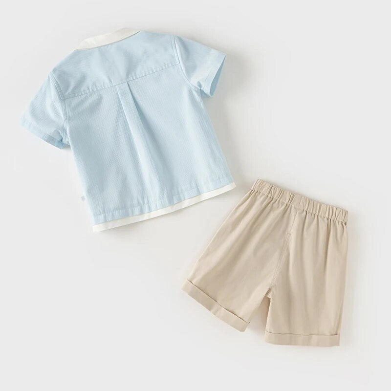 dave&bella デイブベラ ボウタイ付きライトブルートップス&ハーフパンツセット DB2241005