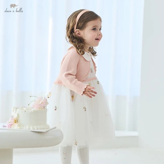 dave&bella デイブベラ カーディガンドッキングフラワー刺繍ワンピース DB1250496