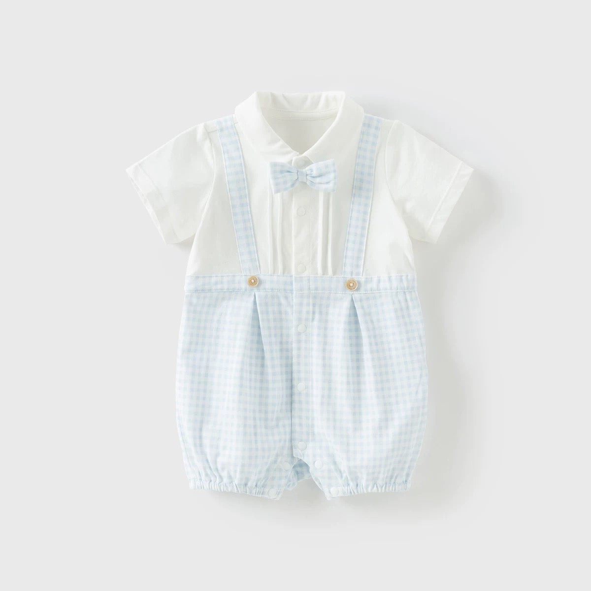 dave&bella デイブベラ ライトブルーギンガムチェックおめかしロンパース DB2251563