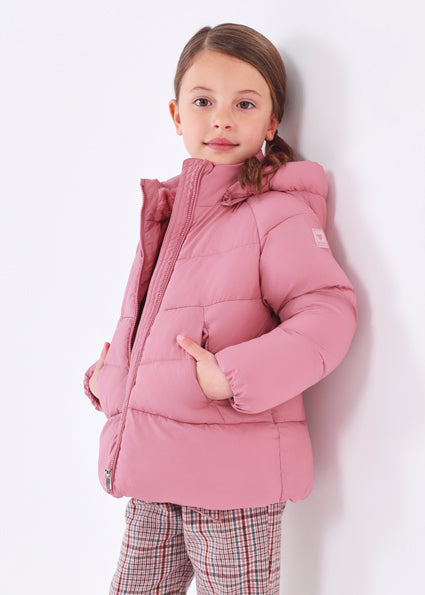 Mayoral Pink padded coat with removable hood