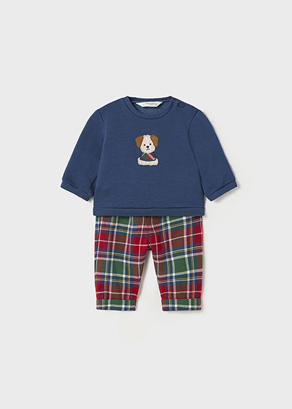 Mayoral dog design pullover & check pants set