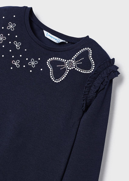 mayoral マヨラル 肩フリルリボンデザイントップス Navy