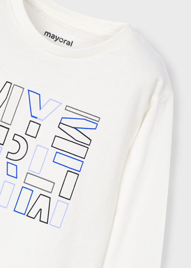 Mayoral マヨラル Basic t-shirt with lettering for boys Cream 173