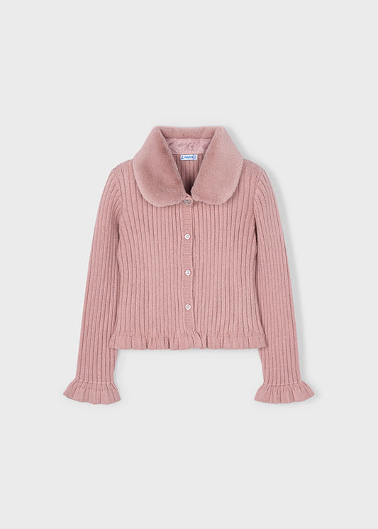 Mayoral Faux fur collar cardigan Makeup