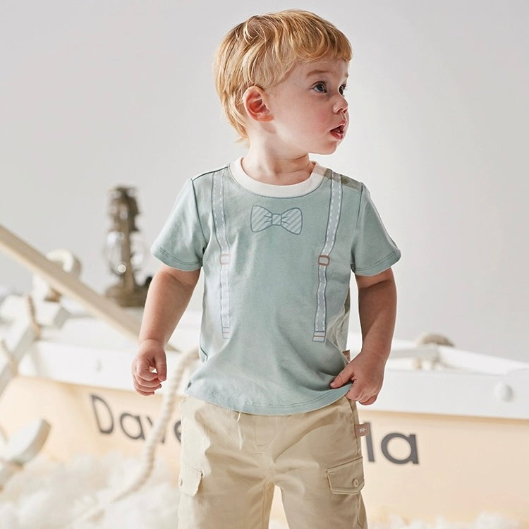 dave&bella デイブベラ ボウタイサスペンダーイラストトップス&ハーフパンツセット DB2241004