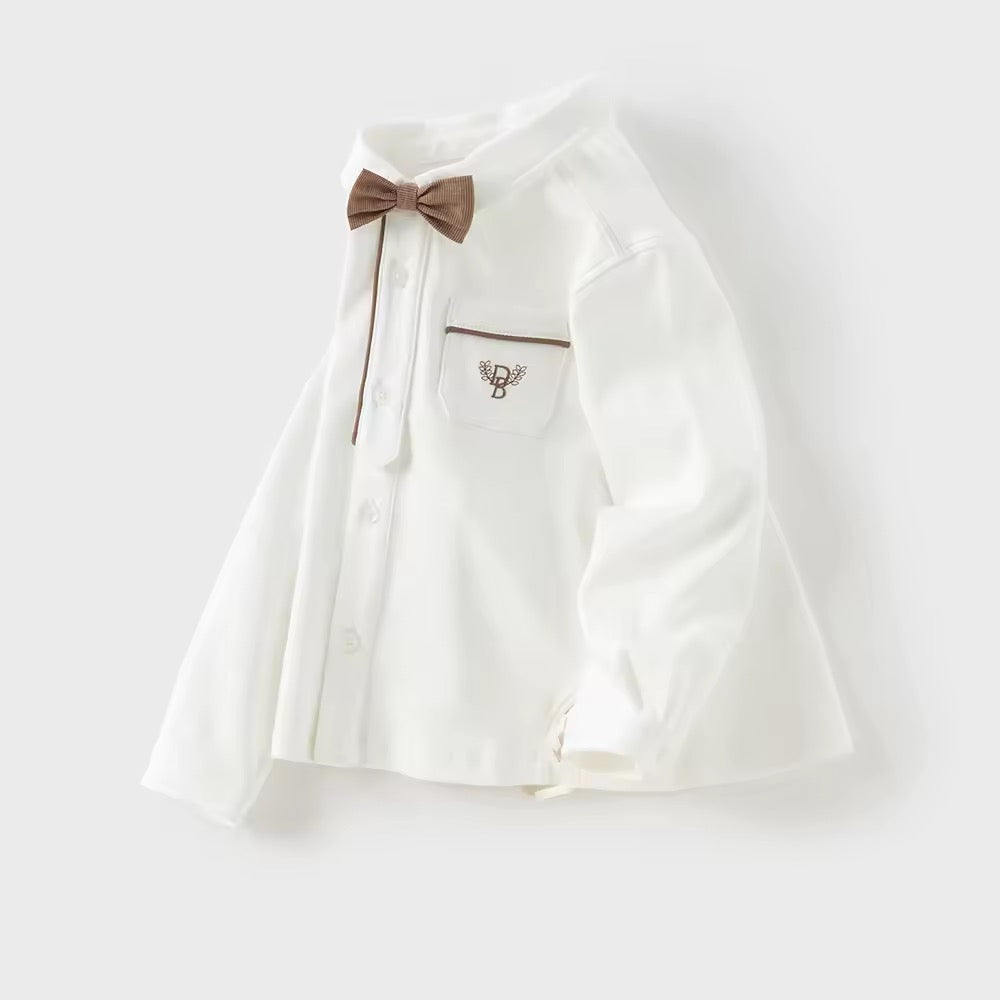 dave&bella デイブベラ ボウタイ付きロゴ刺繍シャツ DB3253496