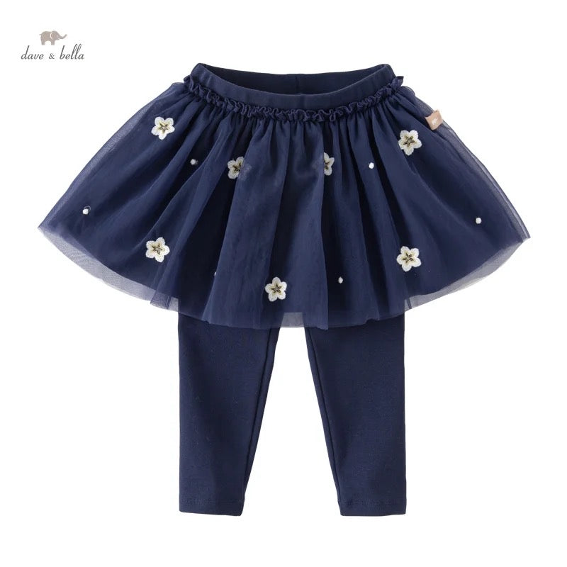 dave&bella Dave Bella Flower Embroidery Navy Tulle Skirt Leggings DB3236188