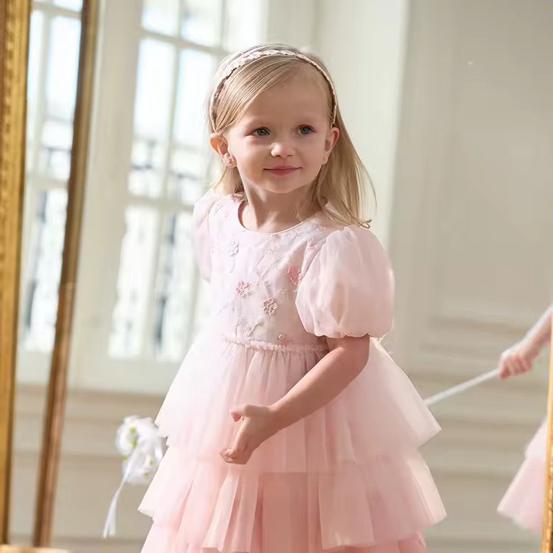 dave&bella デイブベラ フラワー刺繍ピンクドレス DB2251649