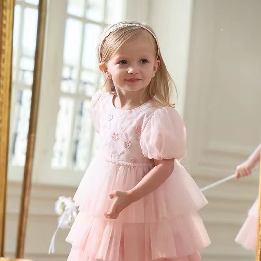 dave&bella デイブベラ フラワー刺繍ピンクドレス DB2251649