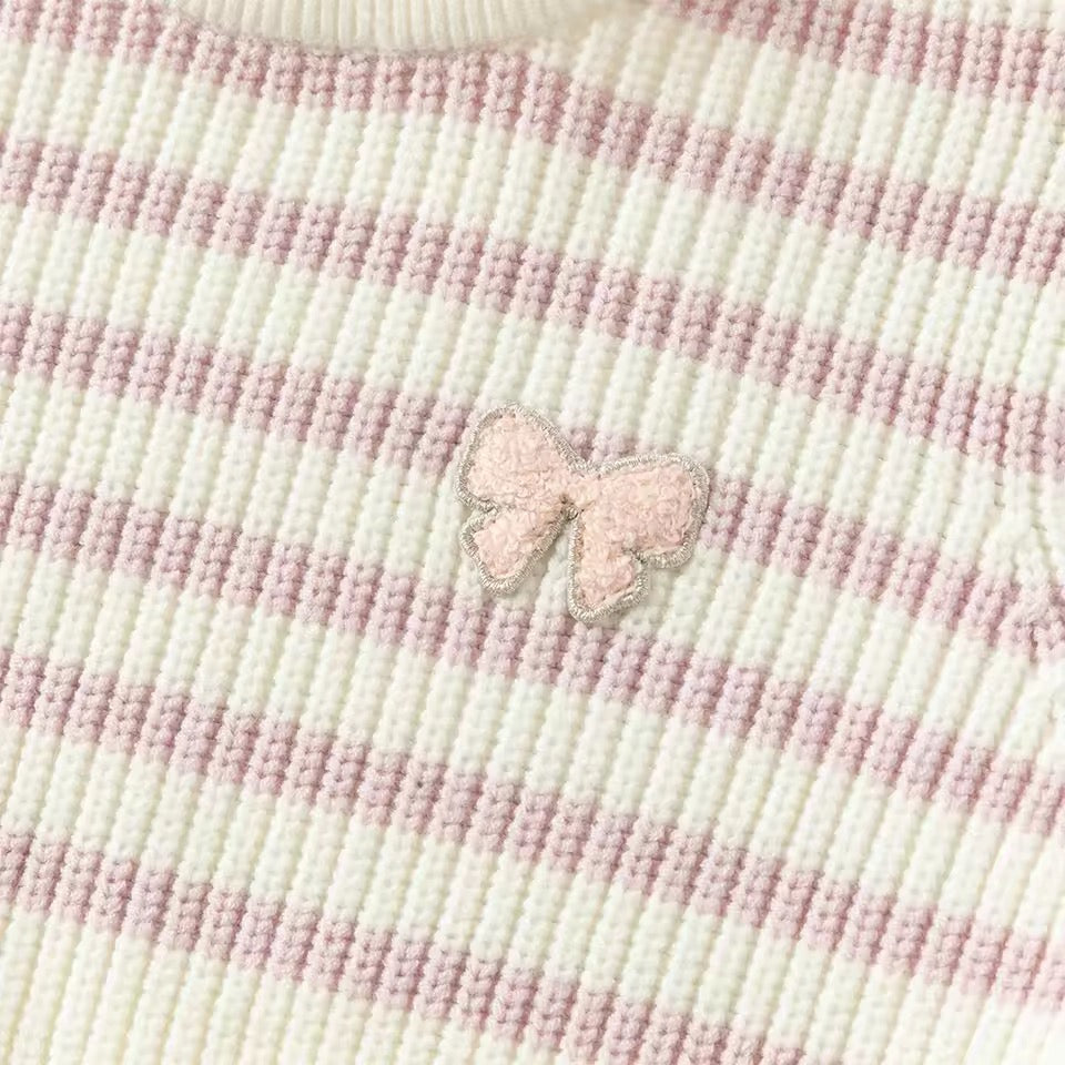【予約】dave&bella デイブベラ リボン刺繍ボーダートップス DB4253817
