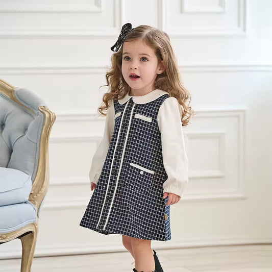 【予約】dave&bella デイブベラ ネイビーチェックワンピース DB3253129