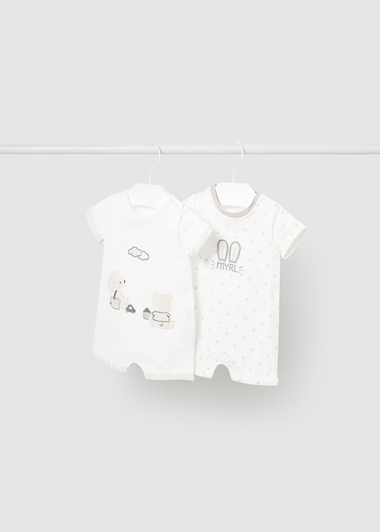 Mayoral マヨラル Set of 2 short rompers Natural