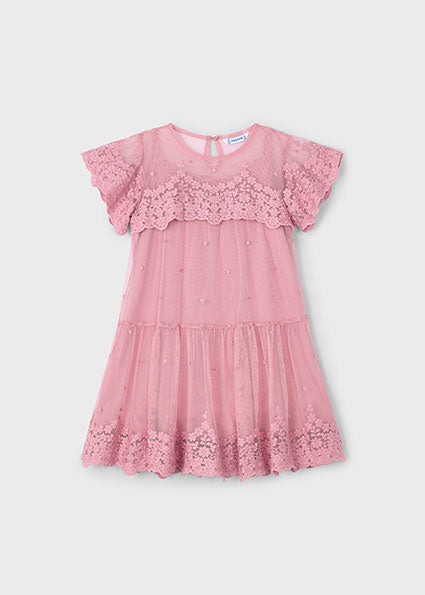Mayoral マヨラル Embroidered tulle dress Rose