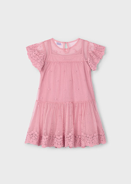 Mayoral マヨラル Embroidered tulle dress Rose