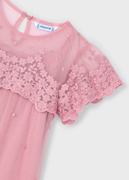 Mayoral マヨラル Embroidered tulle dress Rose