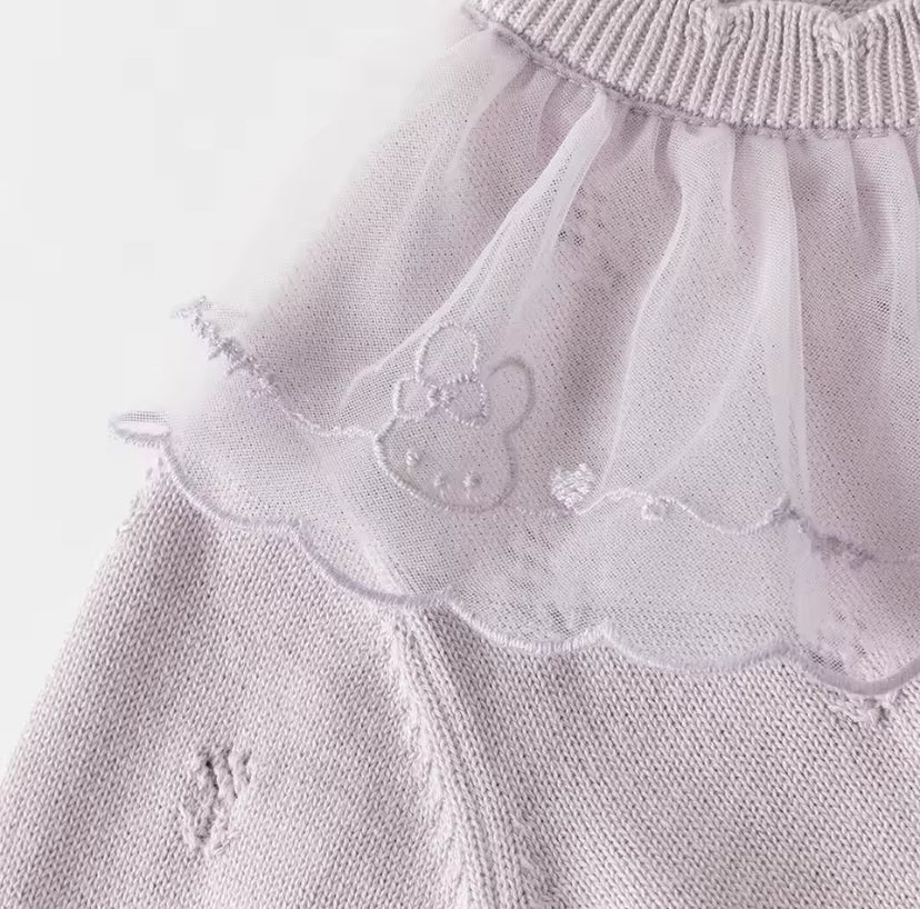【予約】dave&bella デイブベラ うさちゃん刺繍チュール襟カーディガン DB3252641