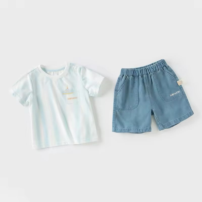 【予約】dave&bella デイブベラ 潜水艦イラストTシャツ&ハーフパンツセット DB2252006