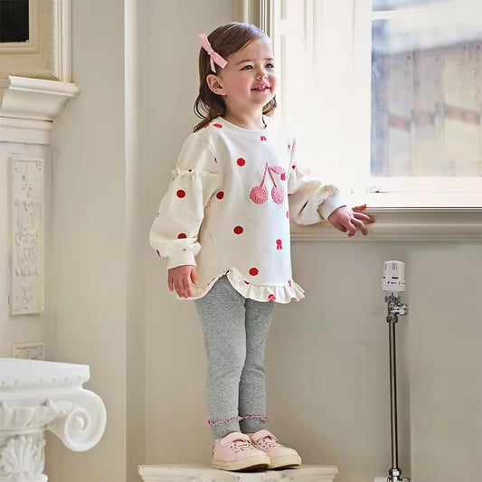 【予約】dave&bella デイブベラ ドットチェリー刺繍トップス&レギンスセット DB3253158