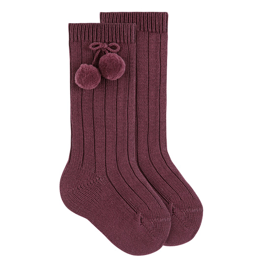 Condor コンドル ポンポン付き ウォームコットン リブ ニーソックス syrah