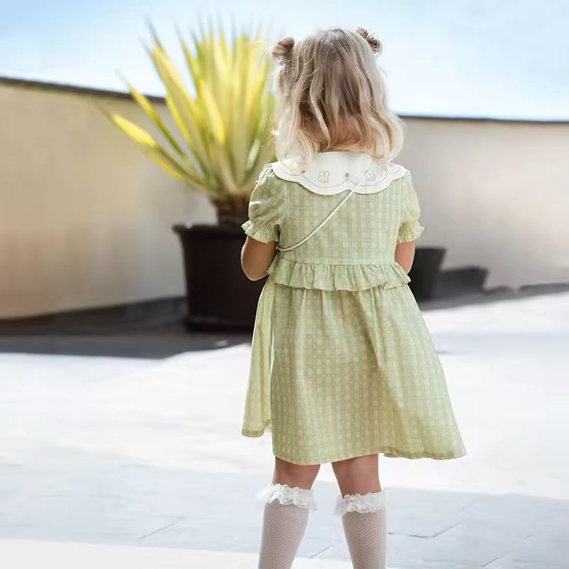 dave&bella デイブベラ ポシェット付き刺繍襟グリーンワンピース DB2252325