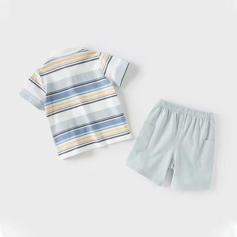 dave&bella デイブベラ ブルーオレンジボーダートップス&ハーフパンツセット DB2250220