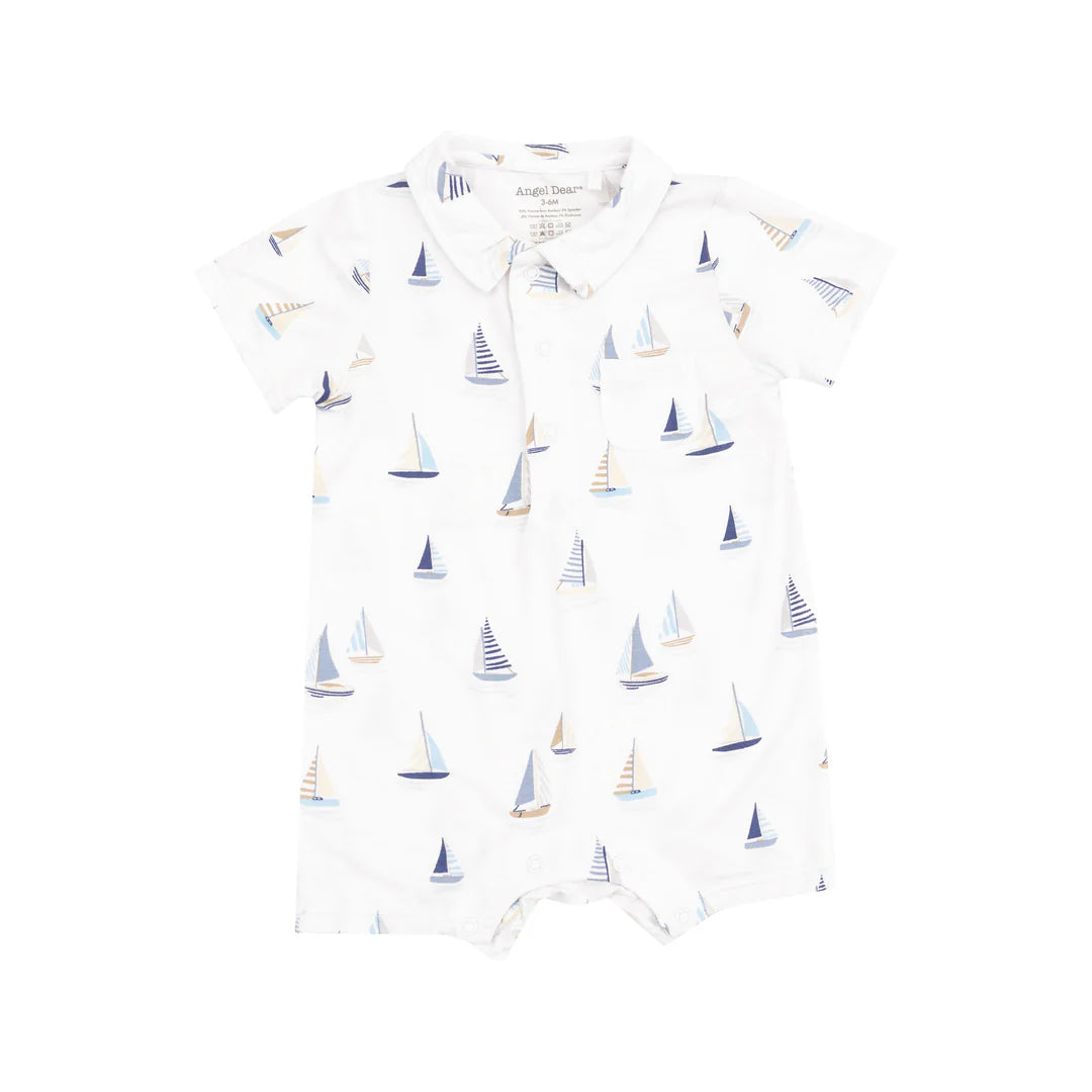 ANGEL DEAR Polo Shortie - Sailboats Blue