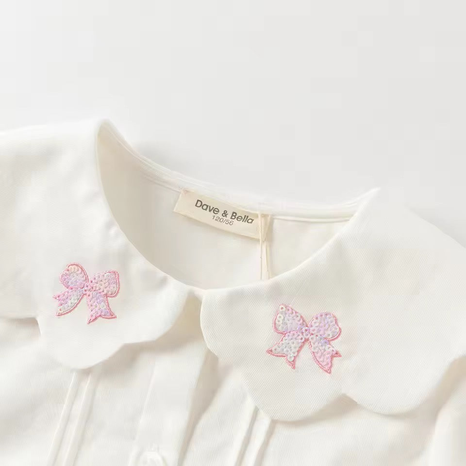 【予約】dave&bella デイブベラ リボン刺繍襟ブラウス DK3253052