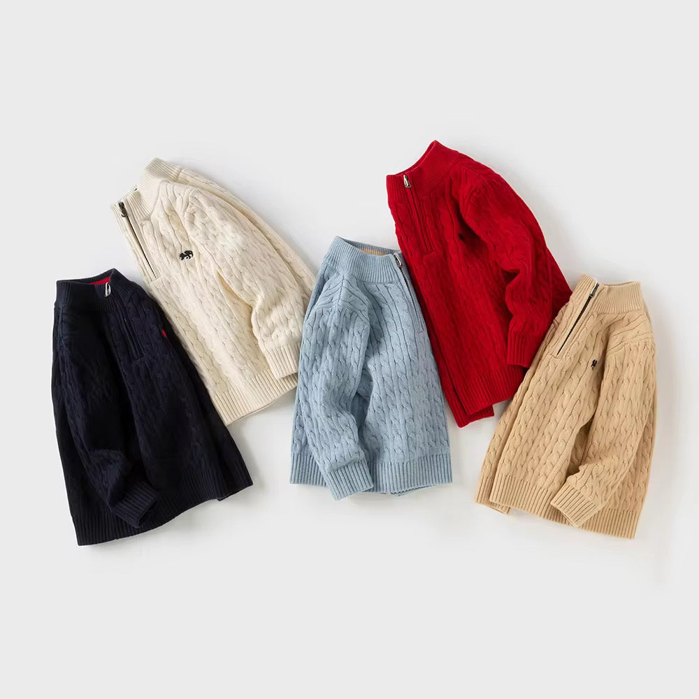 【予約】dave&bella デイブベラ カシミヤ混ケーブル編みハーフジップセーター DB4253597