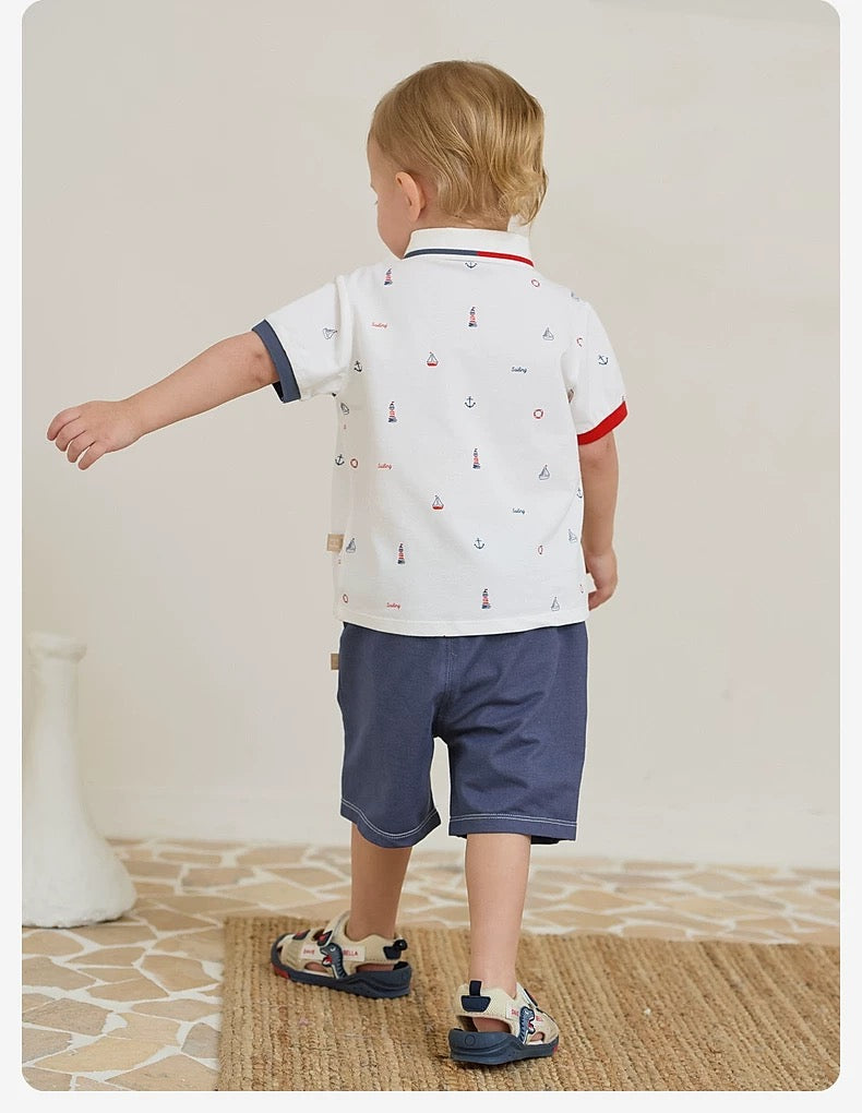 dave&bella デイブベラ マリンイラストポロシャツ&ハーフパンツセット DB2251400