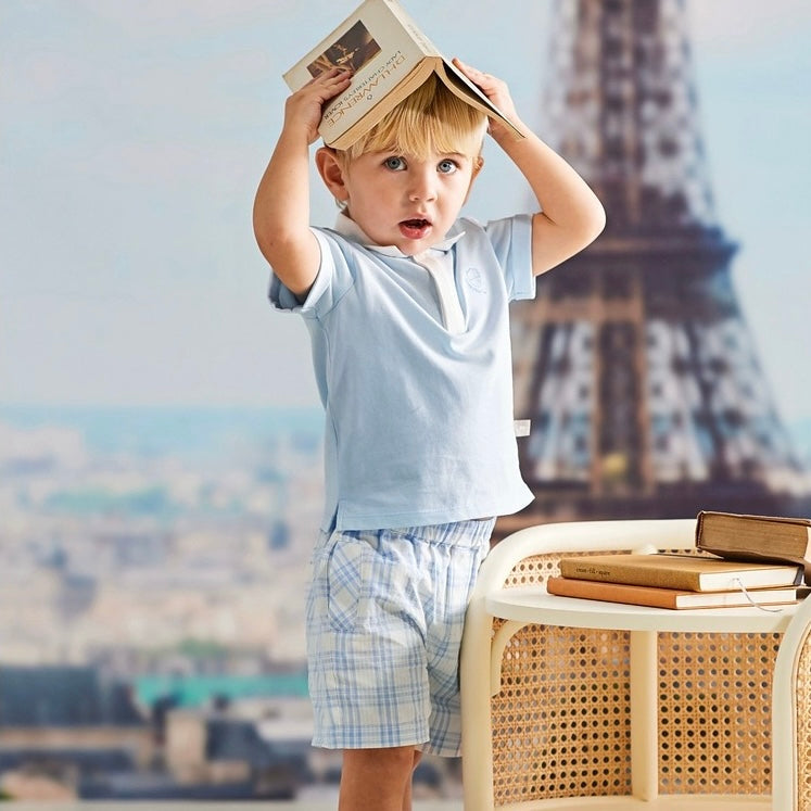 【90cm last one】dave&bella デイブベラ エンブレムポロシャツ&チェックパンツセット DB2240641