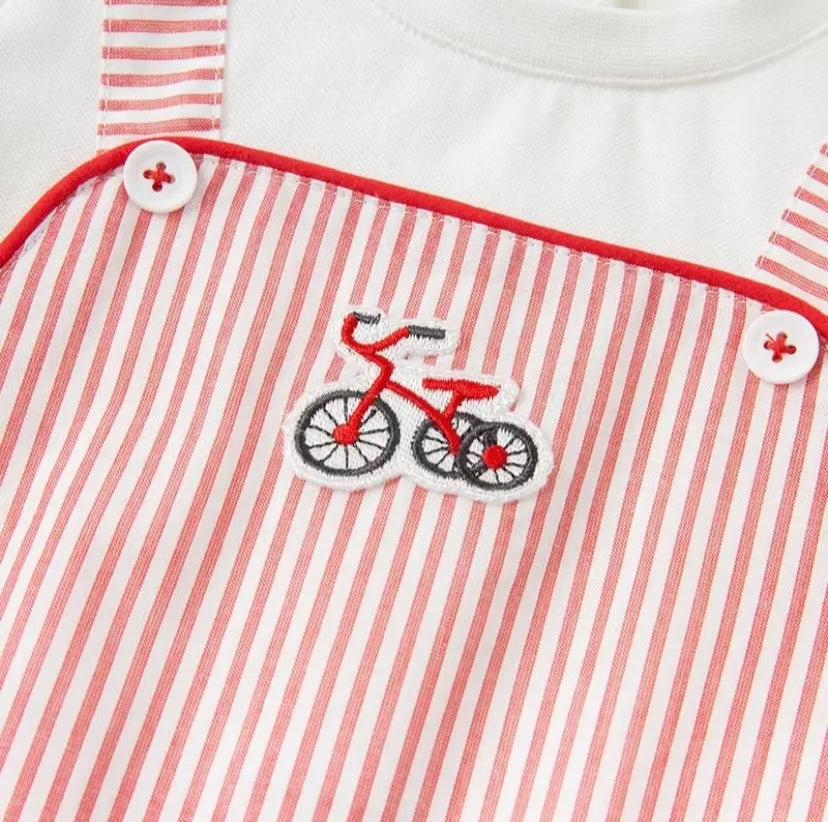 dave&bella デイブベラ  レッドストライプサロペットドッキングロンパース 59cm