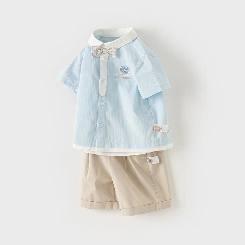 dave&bella デイブベラ ボウタイ付きライトブルートップス&ハーフパンツセット DB2241005