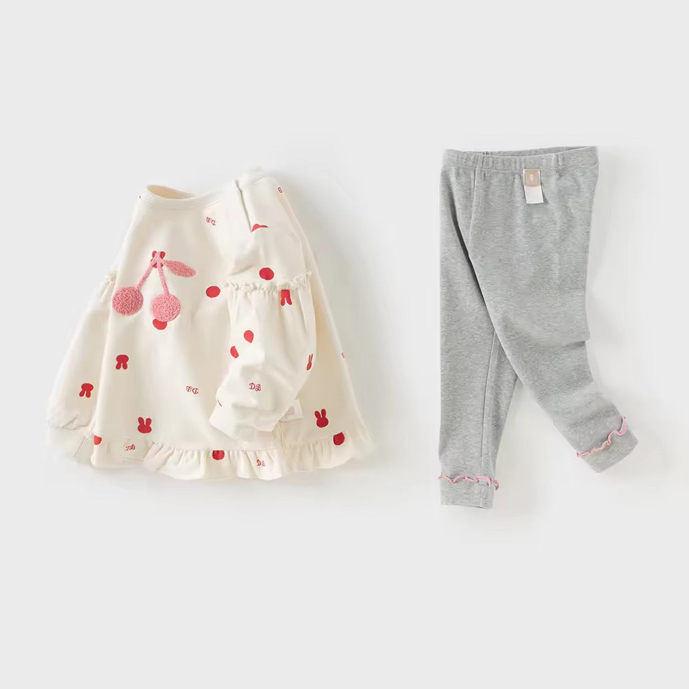 【予約】dave&bella デイブベラ ドットチェリー刺繍トップス&レギンスセット DB3253158