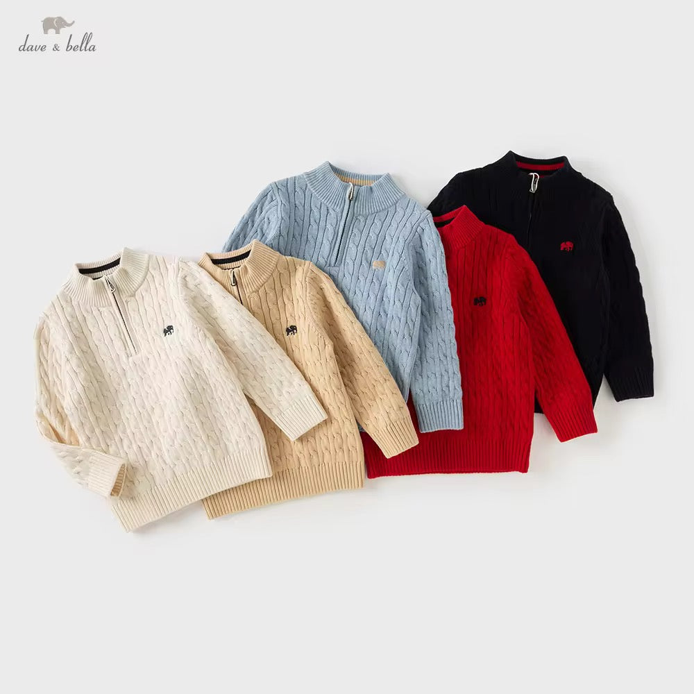 【予約】dave&bella デイブベラ カシミヤ混ケーブル編みハーフジップセーター DB4253597