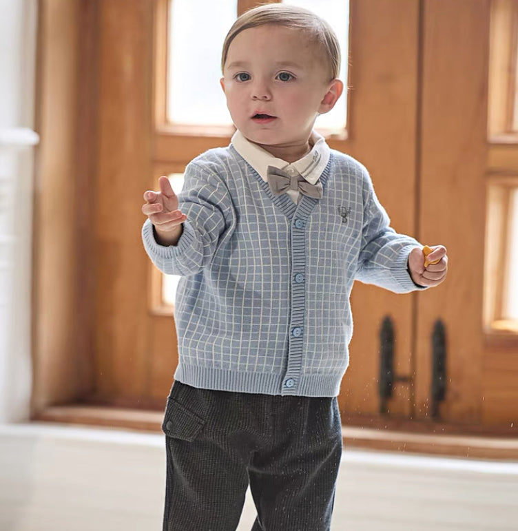 dave&bella デイブベラ ライトブルーチェックカーディガン DB3241953