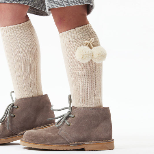 Condor コンドル ポンポン付き ウォームコットン リブ ニーソックス Lino