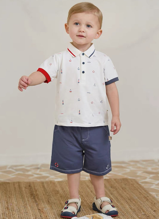 dave&bella デイブベラ マリンイラストポロシャツ&ハーフパンツセット DB2251400