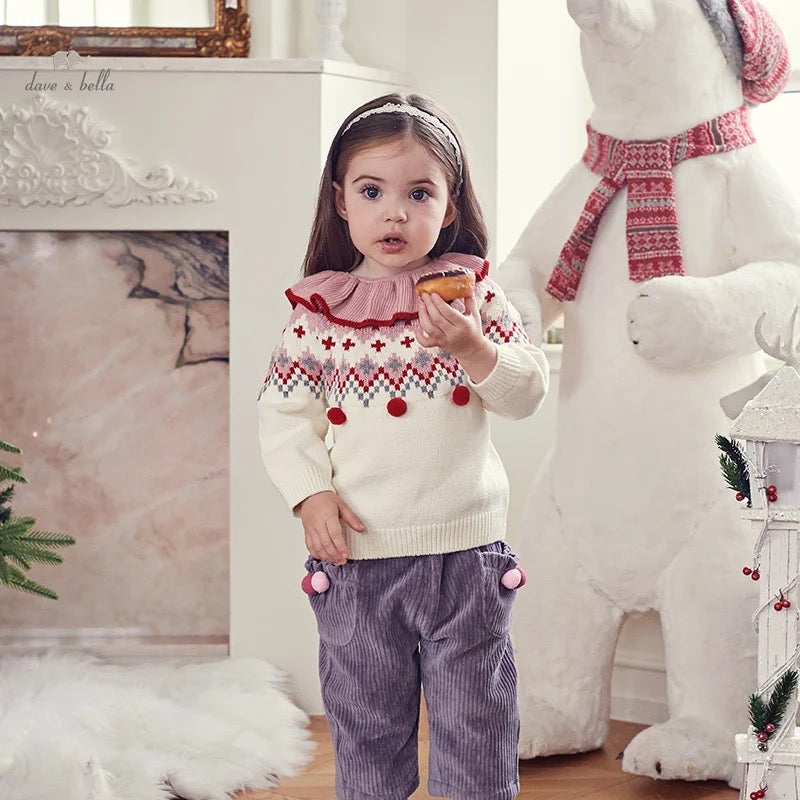 dave&bella pompon winter sweater with attached collar DB4237460