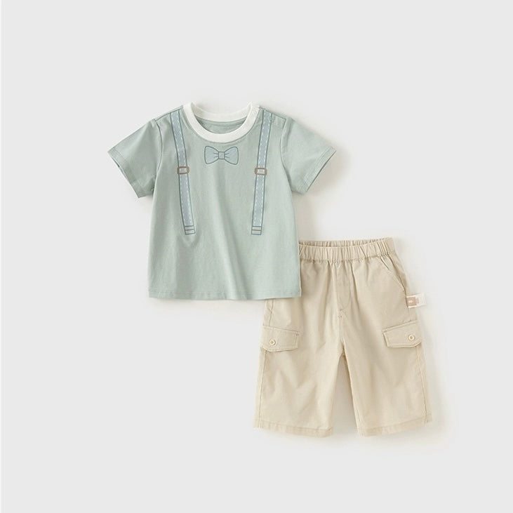 dave&bella デイブベラ ボウタイサスペンダーイラストトップス&ハーフパンツセット DB2241004