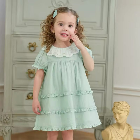 dave&bella デイブベラ 刺繍襟フリルグリーンワンピース DB2252290