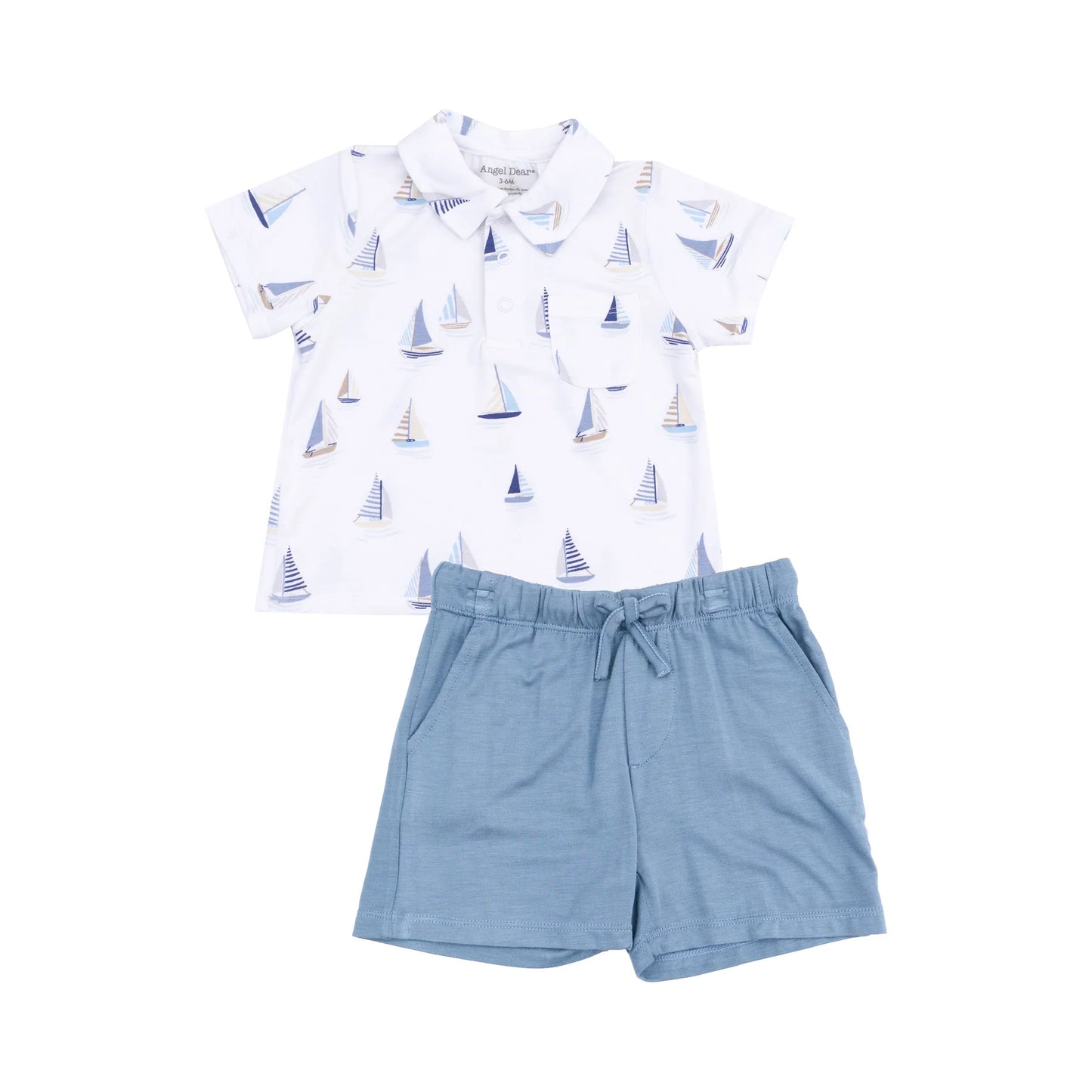 ANGEL DEAR Polo Shirt & Short - Sailboats Blue