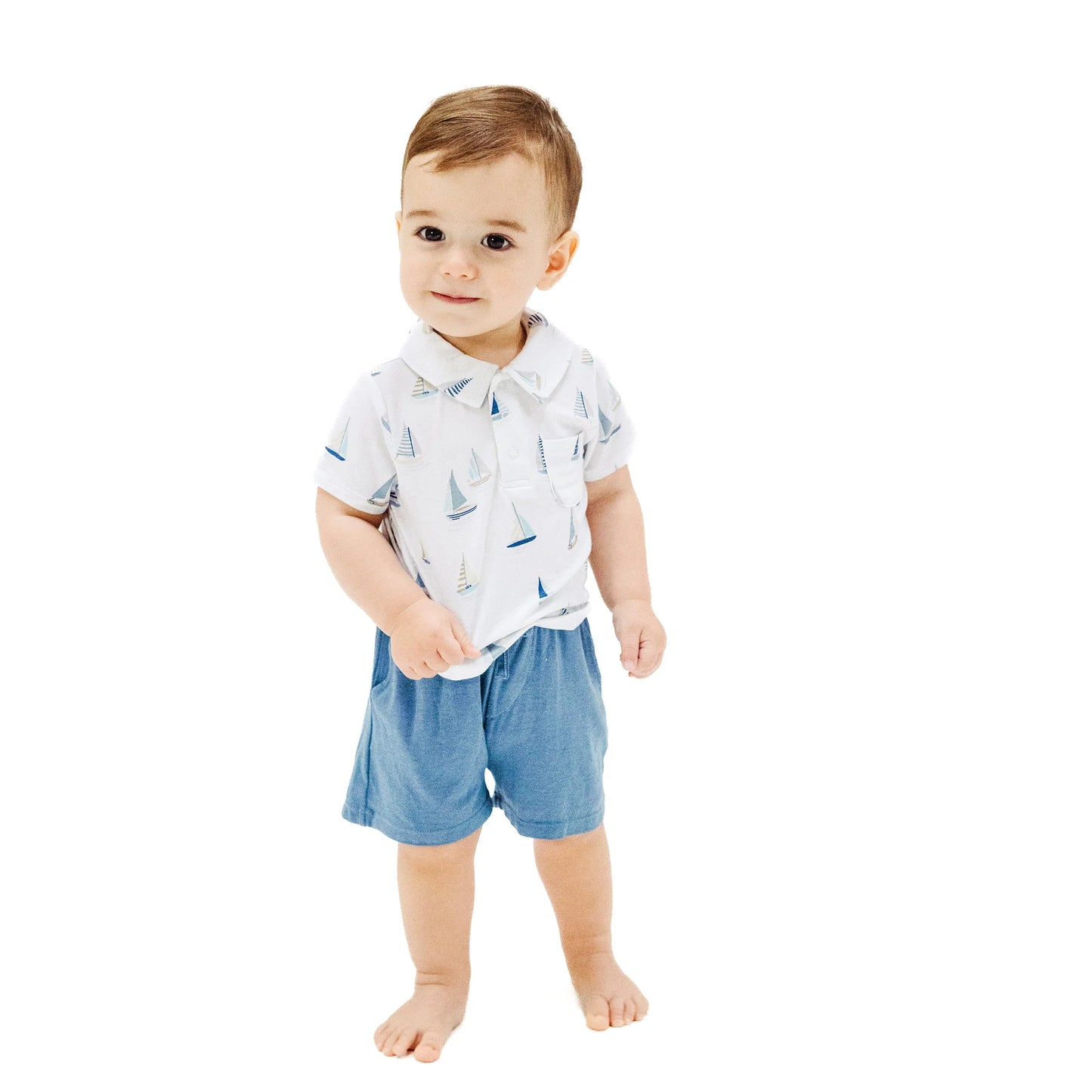 ANGEL DEAR Polo Shirt & Short - Sailboats Blue