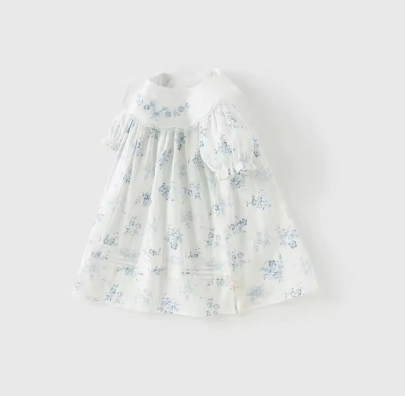 dave&bella デイブベラ 刺繍襟ブルーフローラルワンピース DB2252332