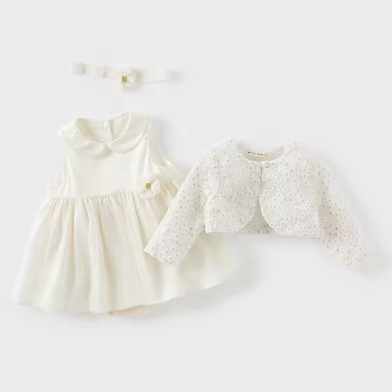 【予約】dave&bella デイブベラ フラワー刺繍ジャケット&チュールロンパース ヘアバンドセット DB3242388