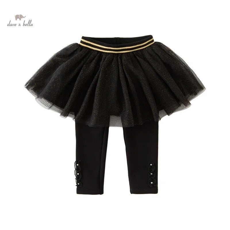 【110cm last one】dave&bella デイブベラ ブラックチュールスカート裏起毛レギンス DB4237485