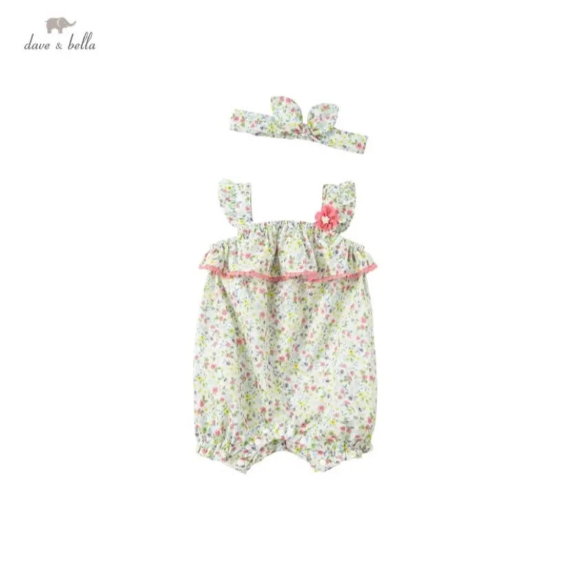 dave&bella  デイブベラ ヘアバンド付きフローラルフリルロンパース 59cm 66cm 80cm